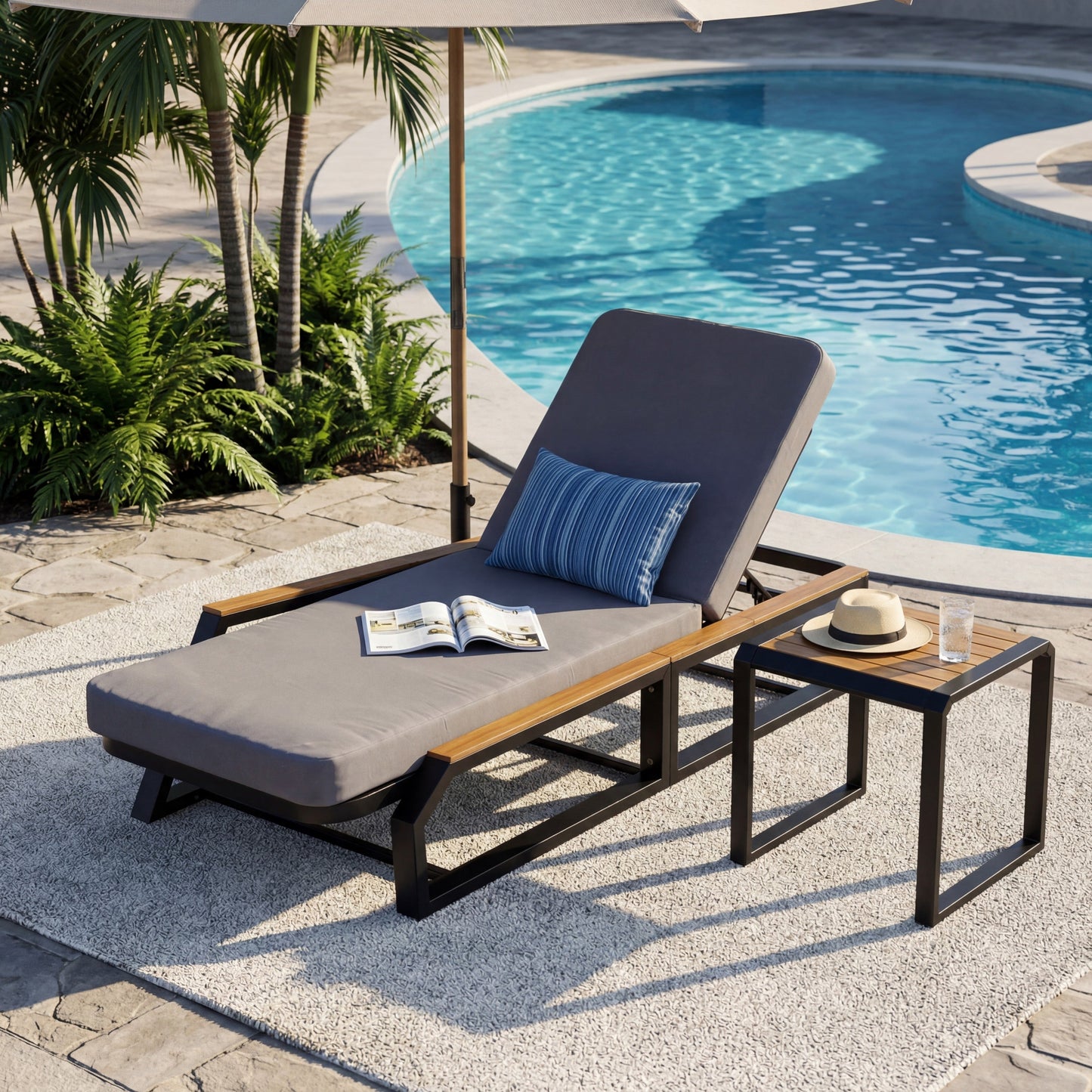 3 Piece Adjustable Outdoor Chaise And Side Table
