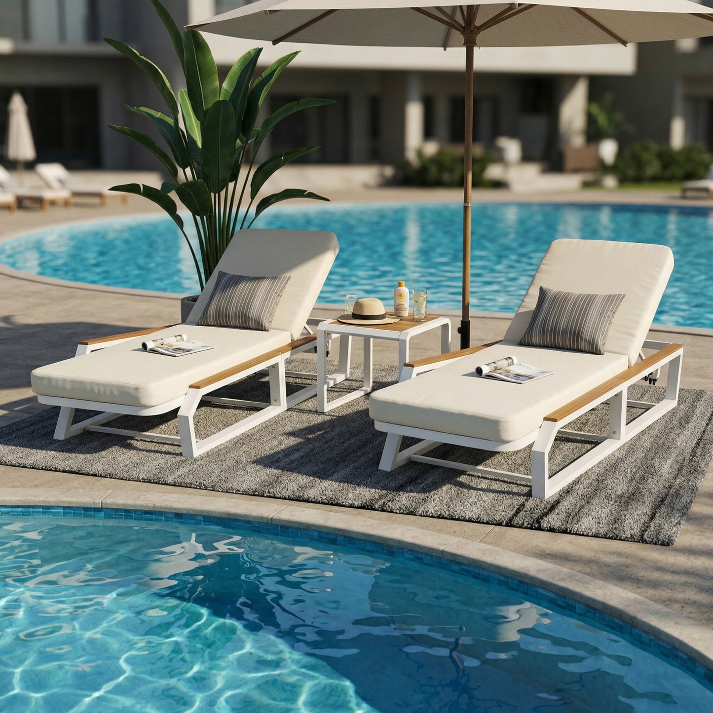 5 Piece Outdoor Chaise Lounge and Side Table