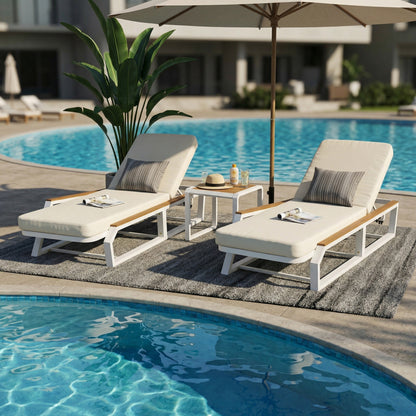 5 Piece Outdoor Chaise Lounge and Side Table