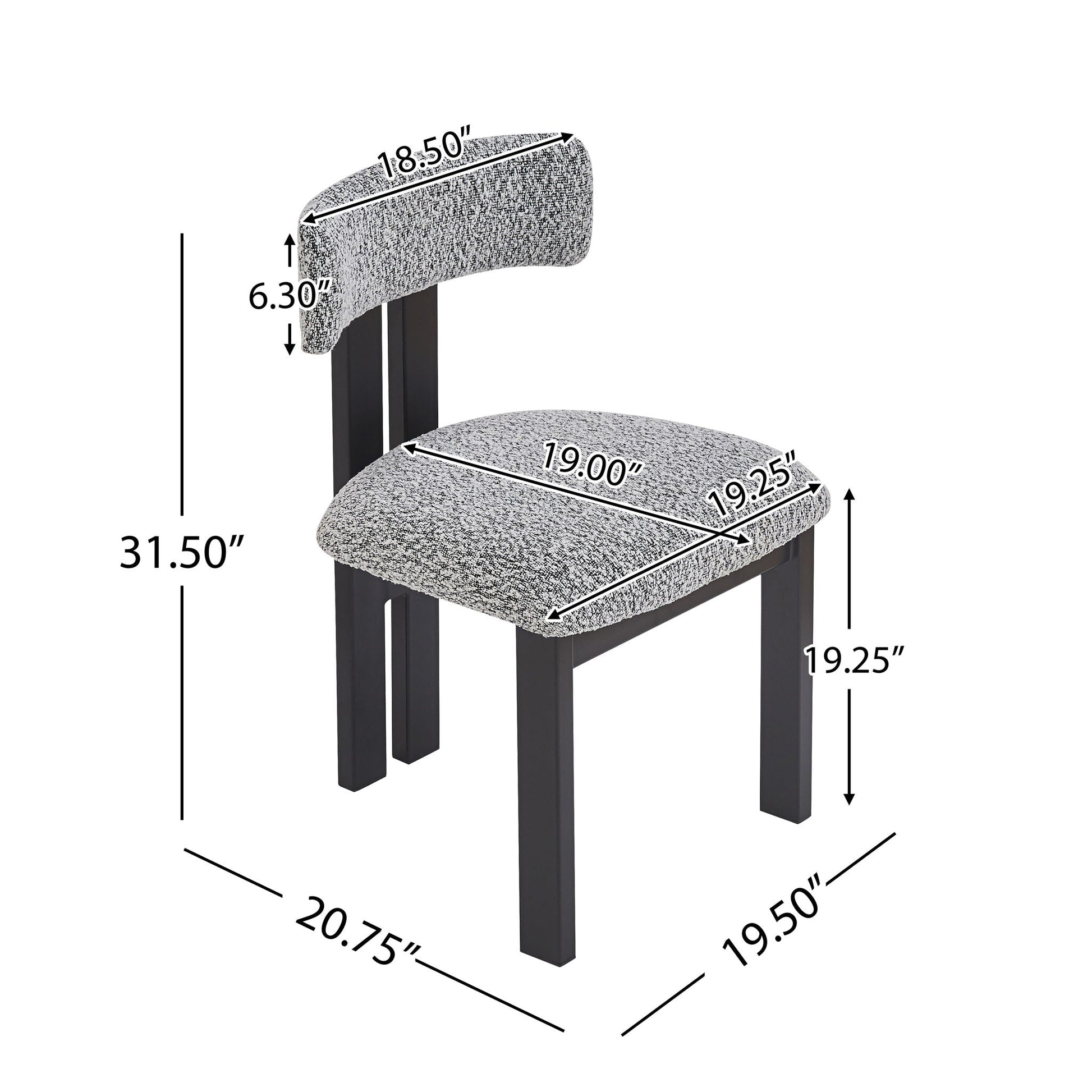 Modern upholstered armless dining chair with black metal legs in gray speckled fabric on Tampa Home & Garden Store
