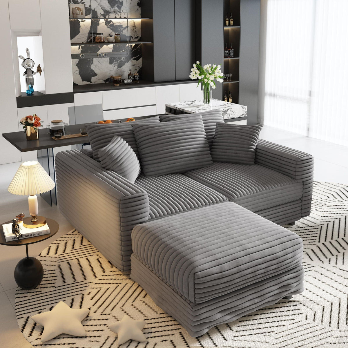 Deep Seat Sofa Bed With Ottoman and Soft Pillows