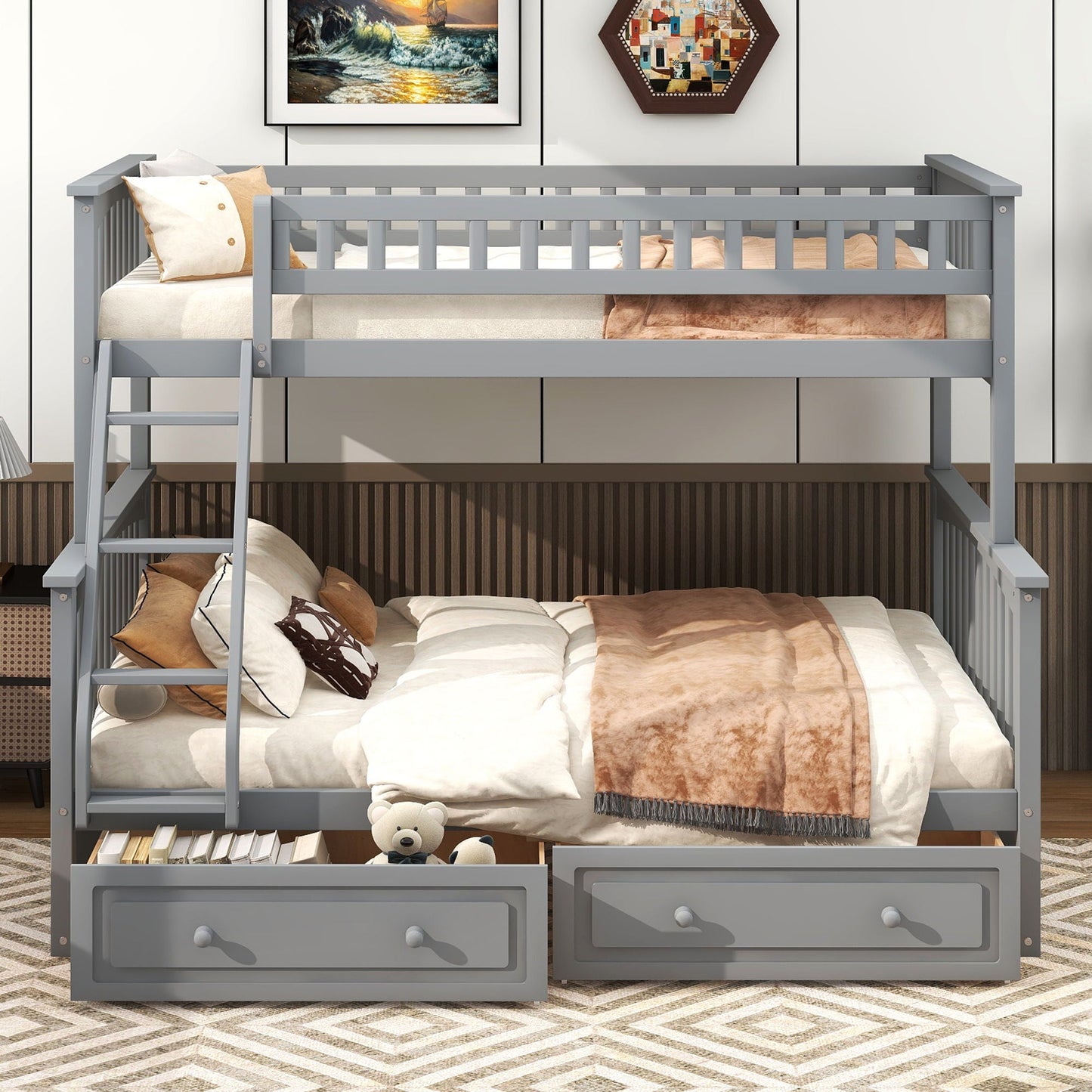 Bunk Bed With Drawers by HouseOfZazla in gray-blue with built-in storage on Tampa Home & Garden Store