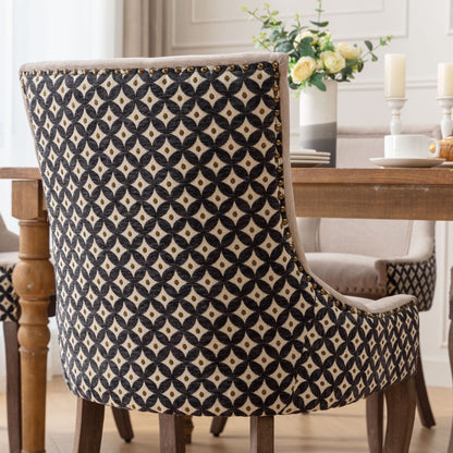 Ultra Side Dining Chair Set with solid wood legs in beige-black geometric fabric on Tampa Home & Garden Store