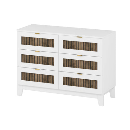 White farmhouse storage dresser with wood slat fronts and gold handles in white finish on Tampa Home & Garden Store