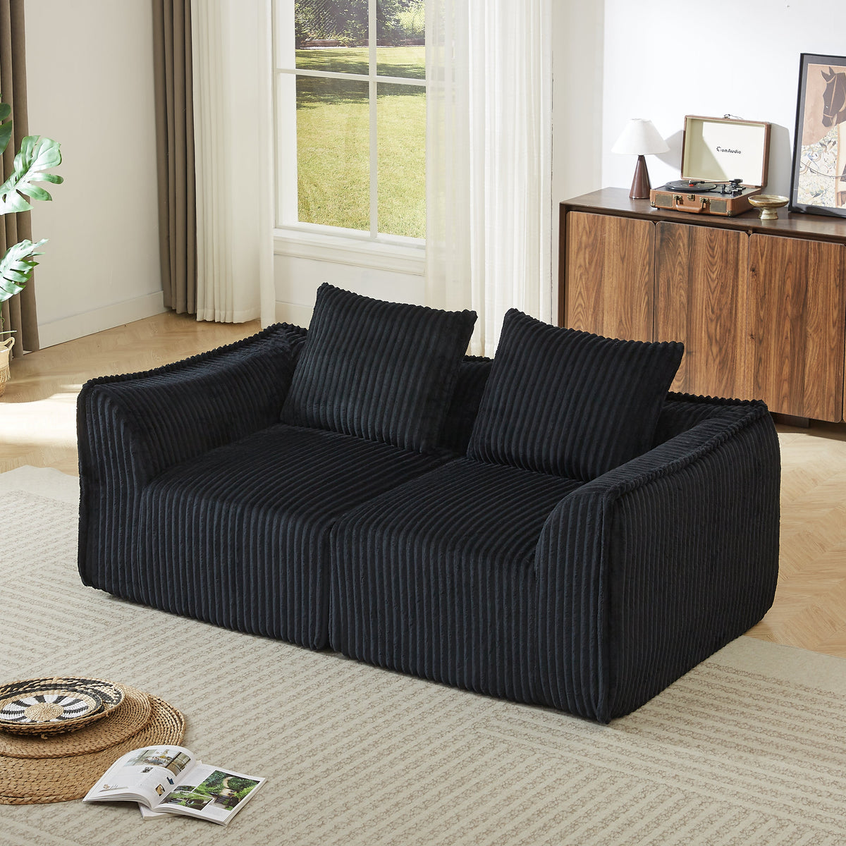 Minimalist Corduroy Sofa and a Curved Back