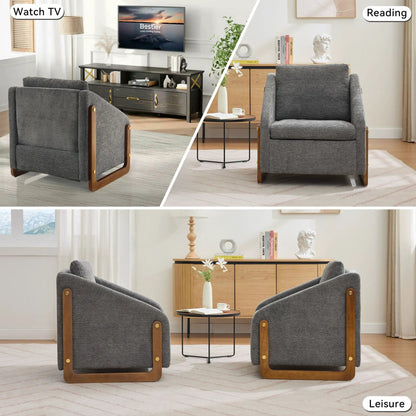 Modern Upholstered Armchairs with wooden side frames, gray fabric, pair by Unique Piece Furniture on Tampa Home & Garden Store