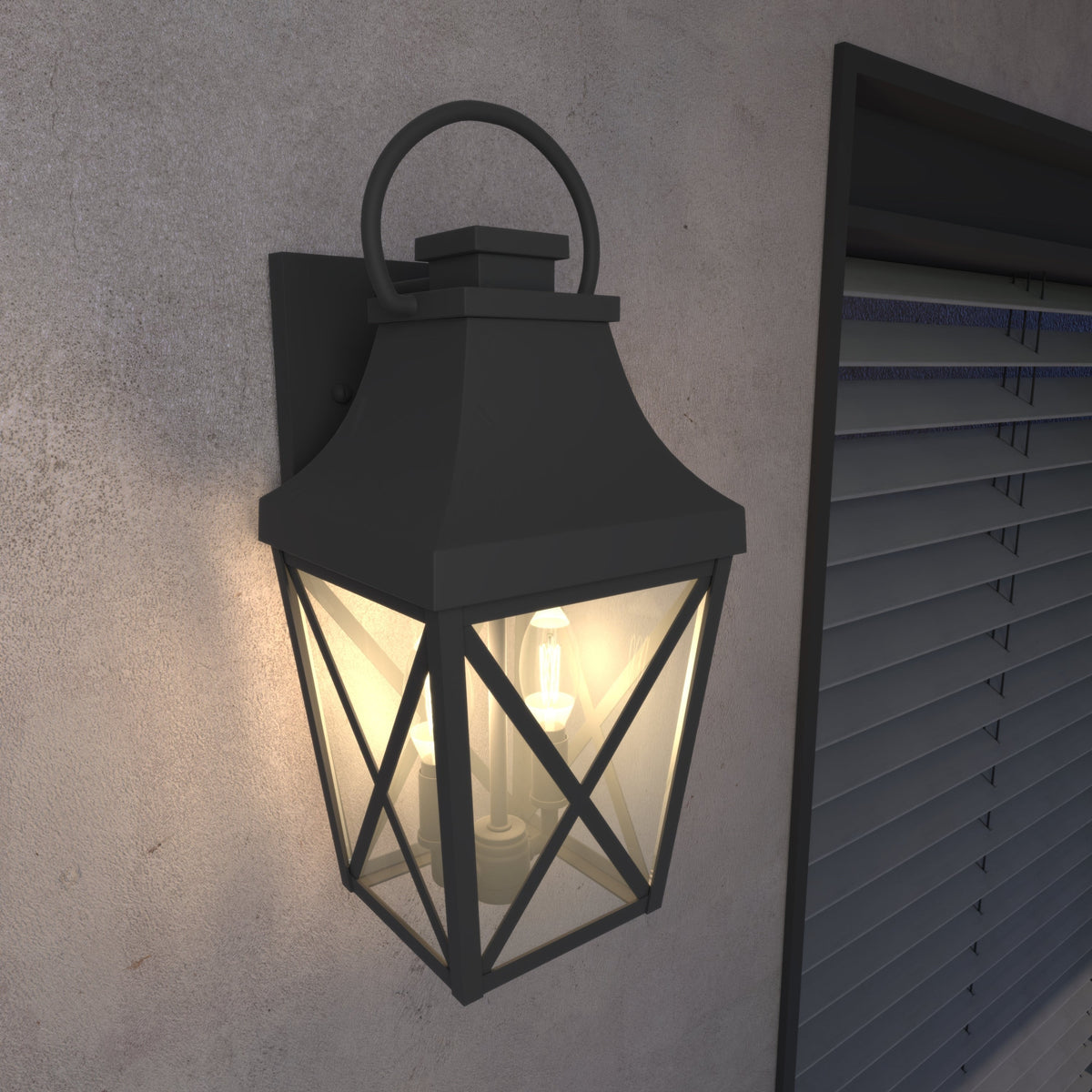 Outdoor wall lantern black metal frame with glass panels, waterproof by HouseOfZazla on Tampa Home & Garden Store