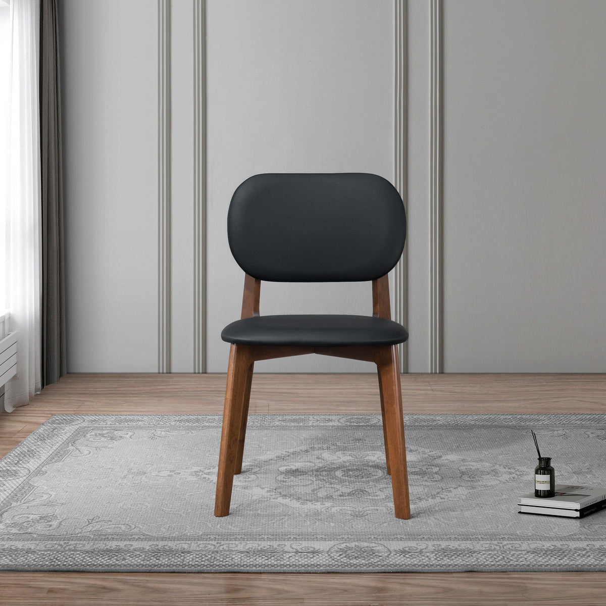 Kelsey Stylish Dining Chair set of 2 with black padded seat and solid wood legs on Tampa Home & Garden Store