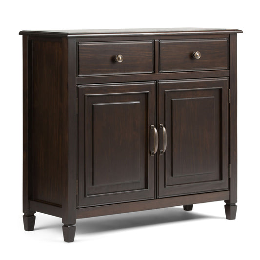 Connaught Handcrafted Entryway Cabinet in dark wood with two top drawers and two cabinet doors on Tampa Home & Garden Store