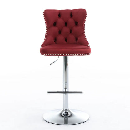 Red tufted swivel bar stool with back, adjustable height, chrome base and nailhead trim on Tampa Home & Garden Store