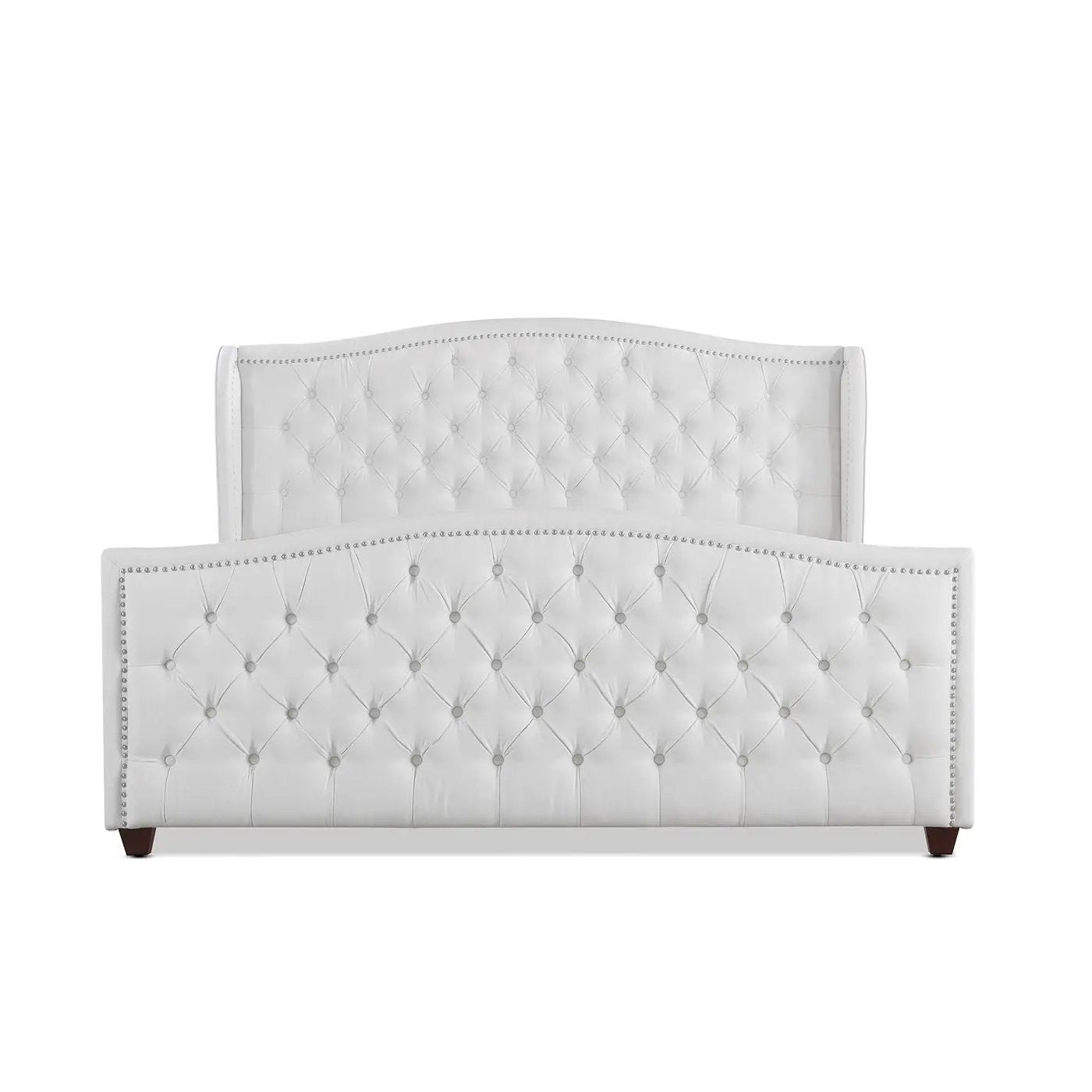 Marcella white upholstered shelter bed set with tufted headboard and footboard, Unique Piece Furniture on Tampa Home & Garden Store