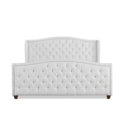 Marcella white upholstered shelter bed set with tufted headboard and footboard, Unique Piece Furniture on Tampa Home & Garden Store