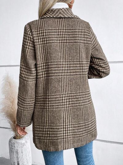 Women's plaid collared buttoned long-sleeve lightweight jacket in brown tan check by Stevvex on Tampa Home & Garden Store
