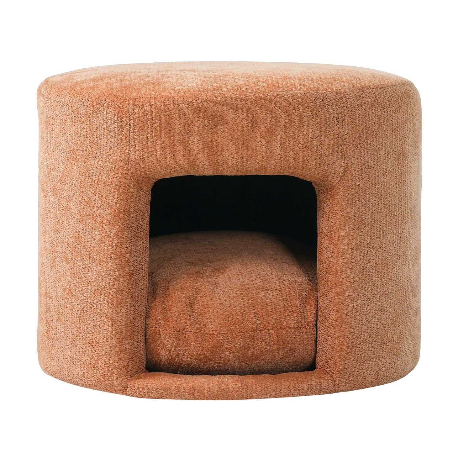 Orange pet-friendly ottoman with removable cushion and hidden pet nook, textured fabric on Tampa Home & Garden Store