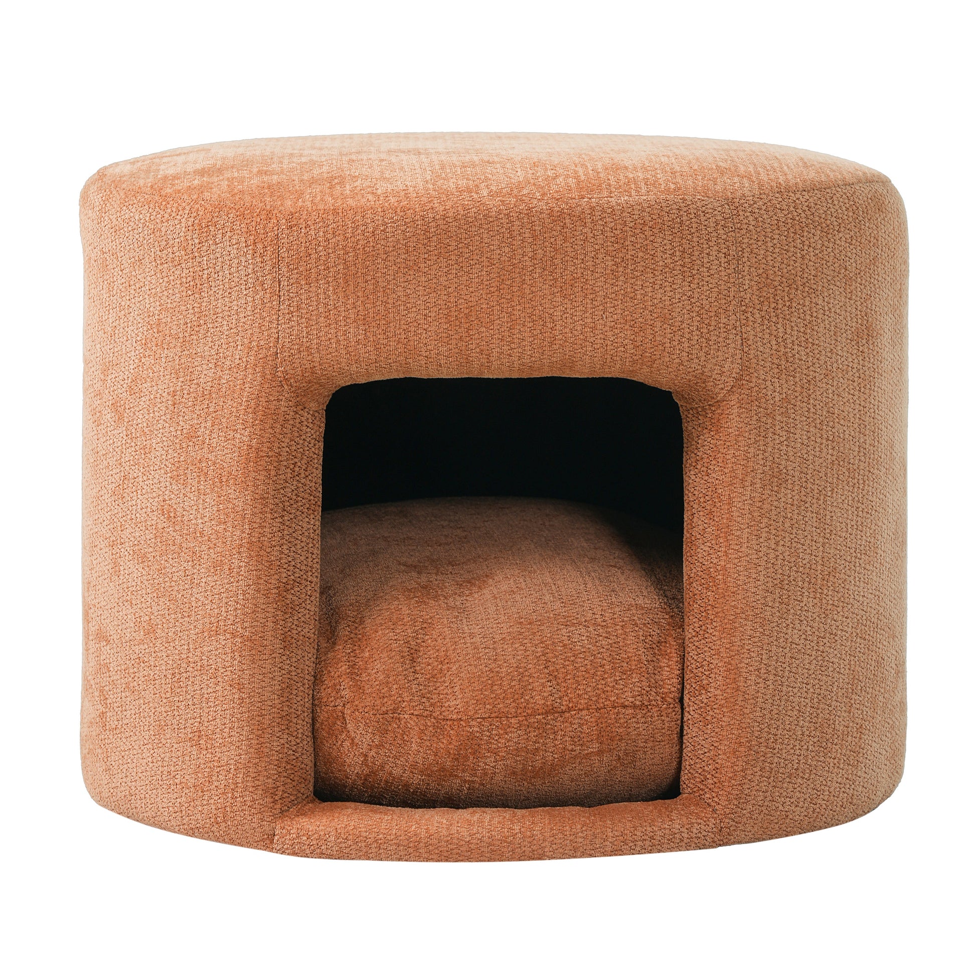 Orange pet-friendly ottoman with removable cushion and hidden pet nook, textured fabric on Tampa Home & Garden Store