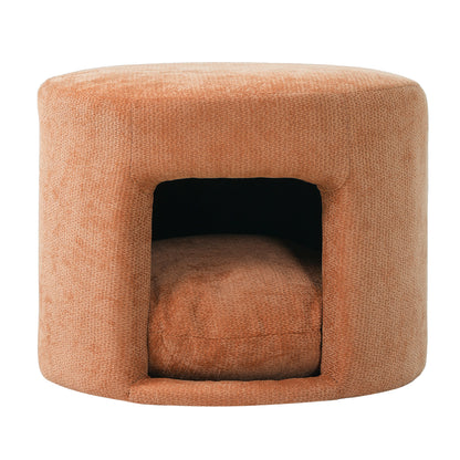 Orange pet-friendly ottoman with removable cushion and hidden pet nook, textured fabric on Tampa Home & Garden Store