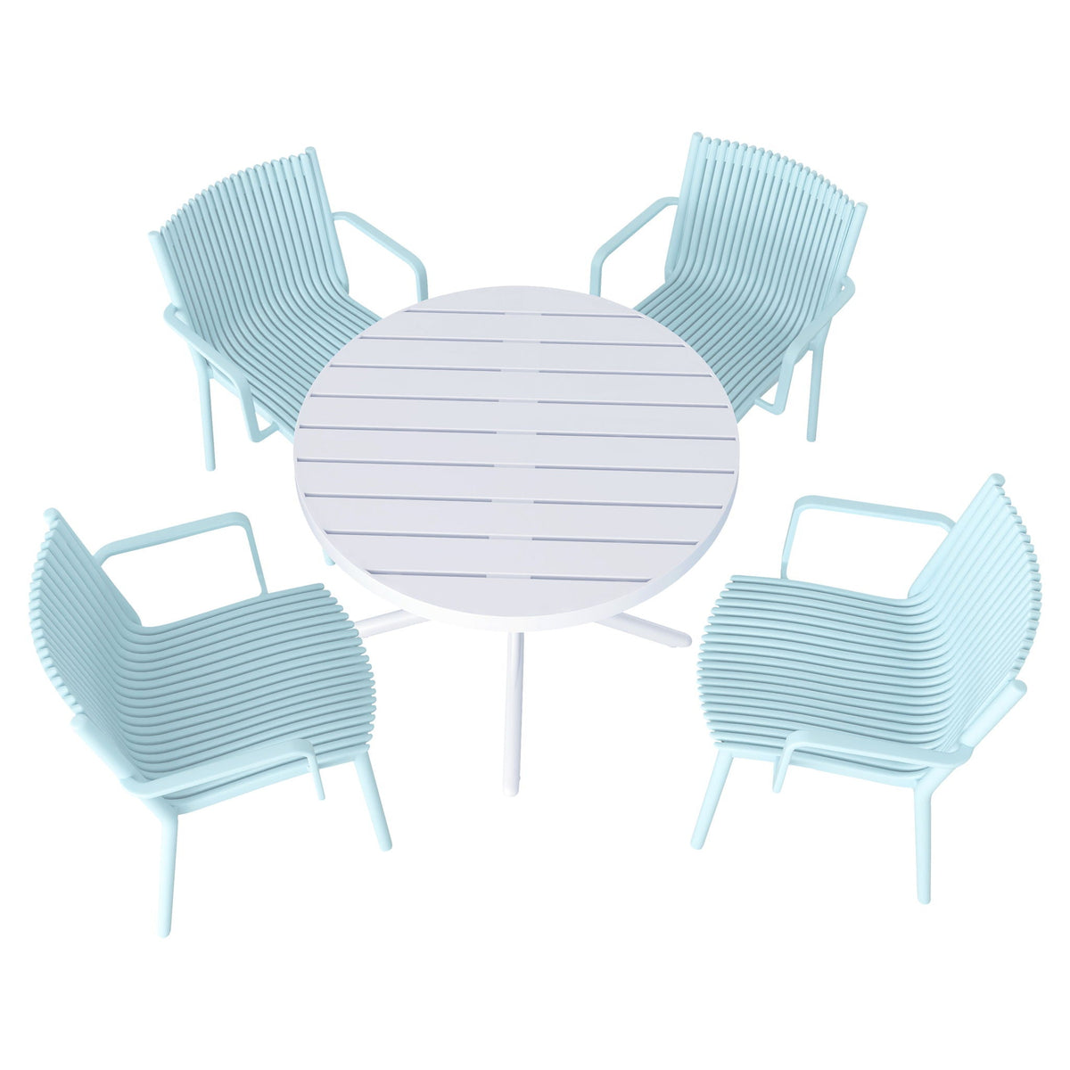 4 Stackable Plastic Chairs and Round Table