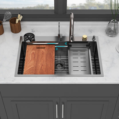 Brushed Waterfall Sink with Faucet and Cup Washer