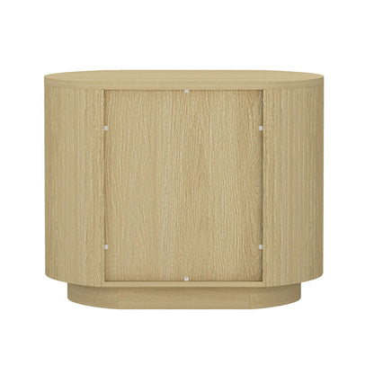 Oak nightstand with ribbed texture, curved front, two drawers, natural wood finish on Tampa Home & Garden Store