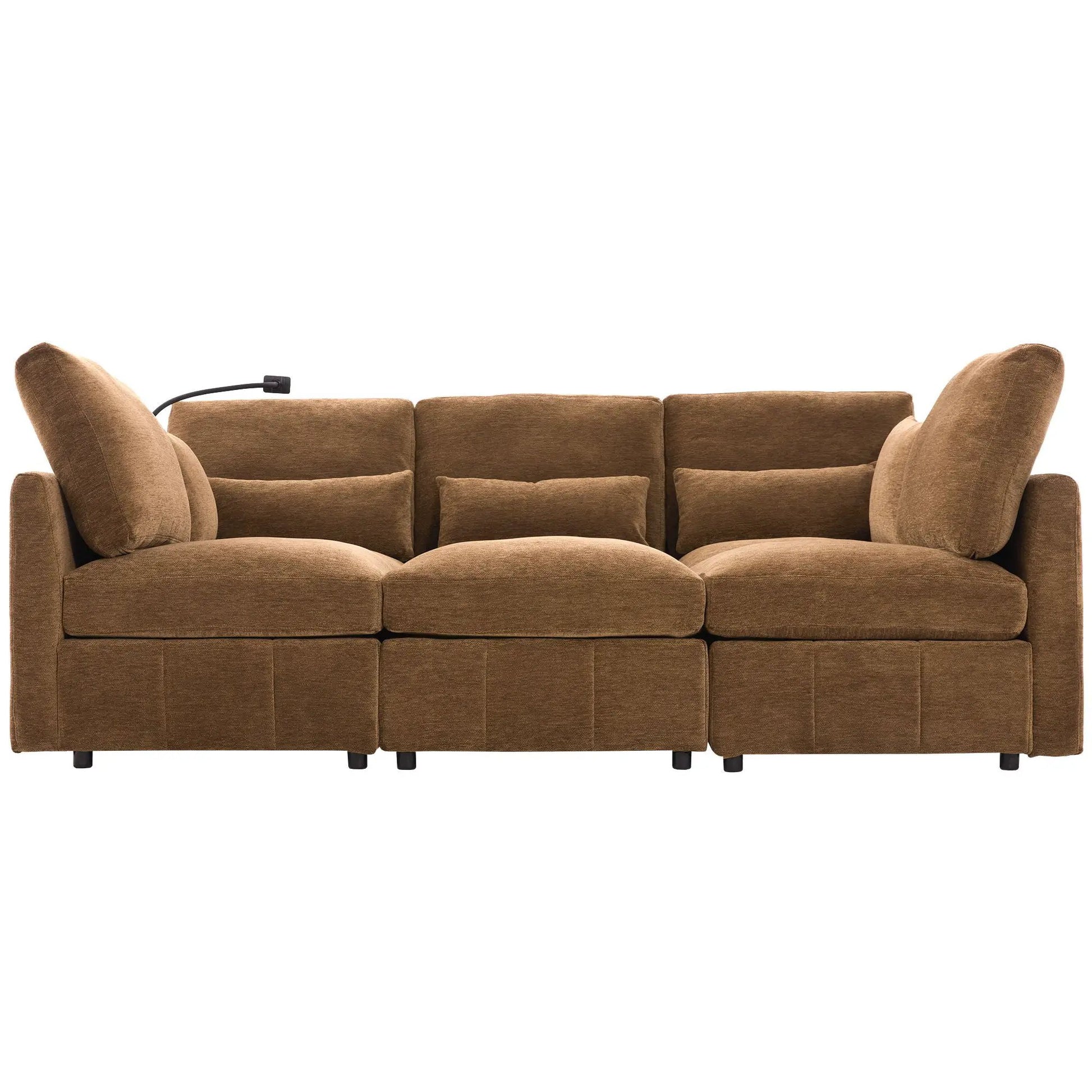 Modern modular brown fabric sofa set, 2-piece with plush cushions on Tampa Home & Garden Store