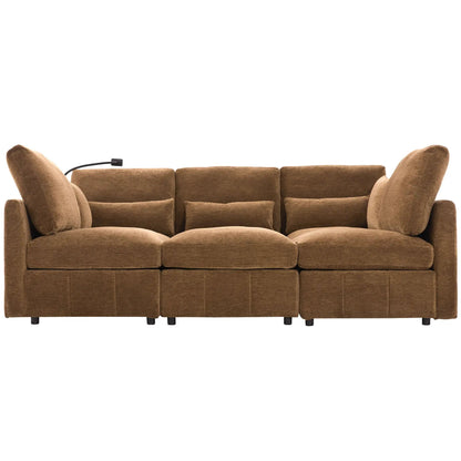 Modern modular brown fabric sofa set, 2-piece with plush cushions on Tampa Home & Garden Store