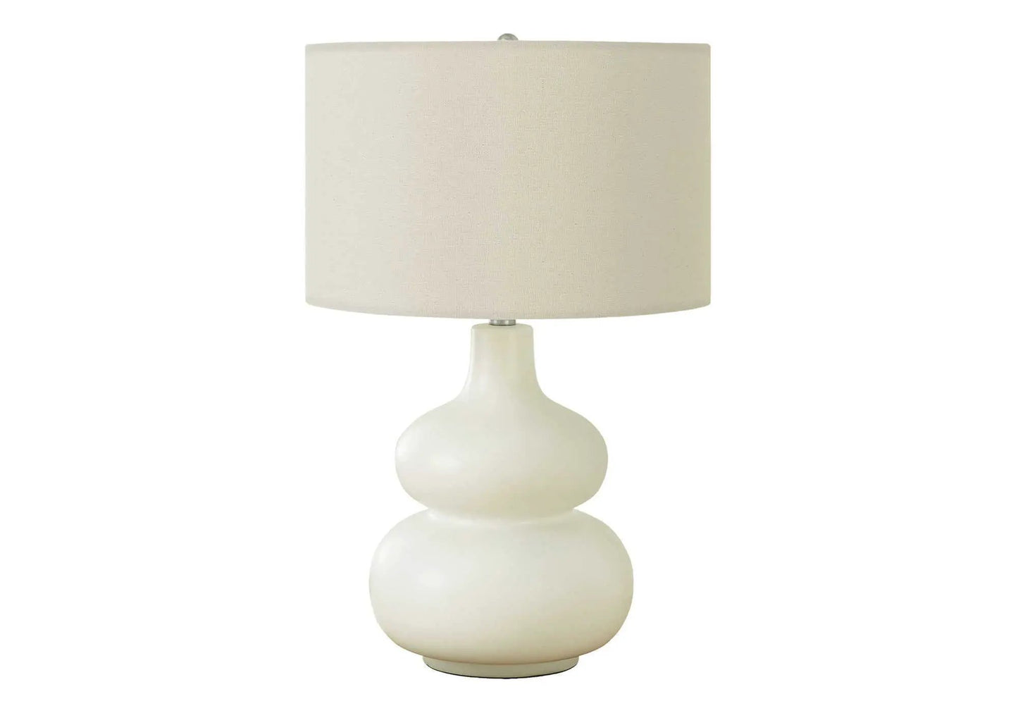 Table lamp cream ceramic base with stacked globe silhouette and beige linen shade on Tampa Home & Garden Store