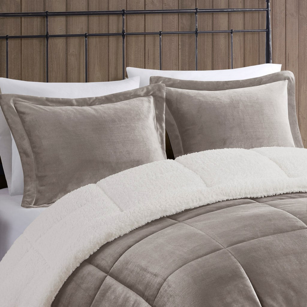 Full/Queen plush to sherpa down alternative comforter set by HouseOfZazla in taupe with sherpa on Tampa Home & Garden Store