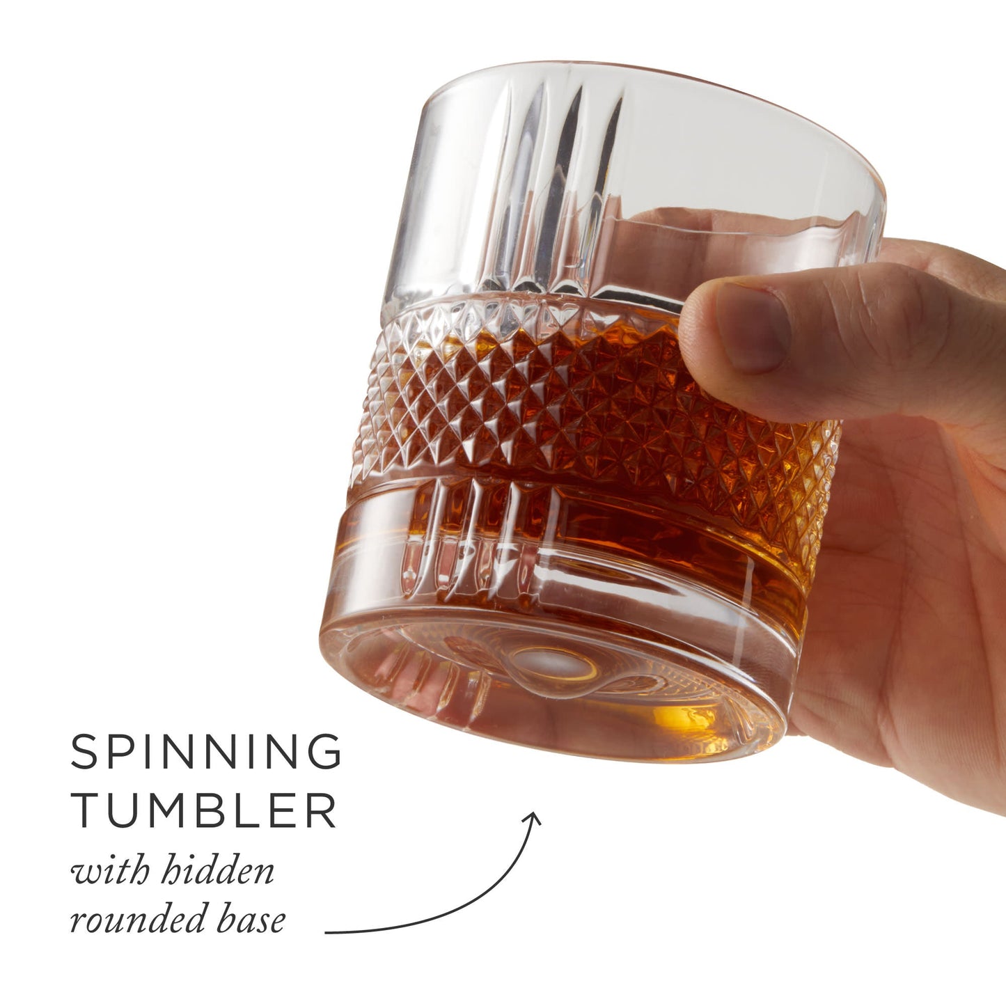 Rotating crystal whiskey rocks glass for the home