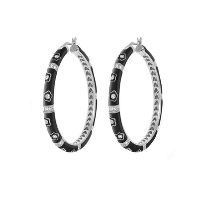 Daisy Love Earrings - Oval Hoop, black enamel with silver-tone flowers, Lauren G Adams pair on Tampa Home & Garden Store