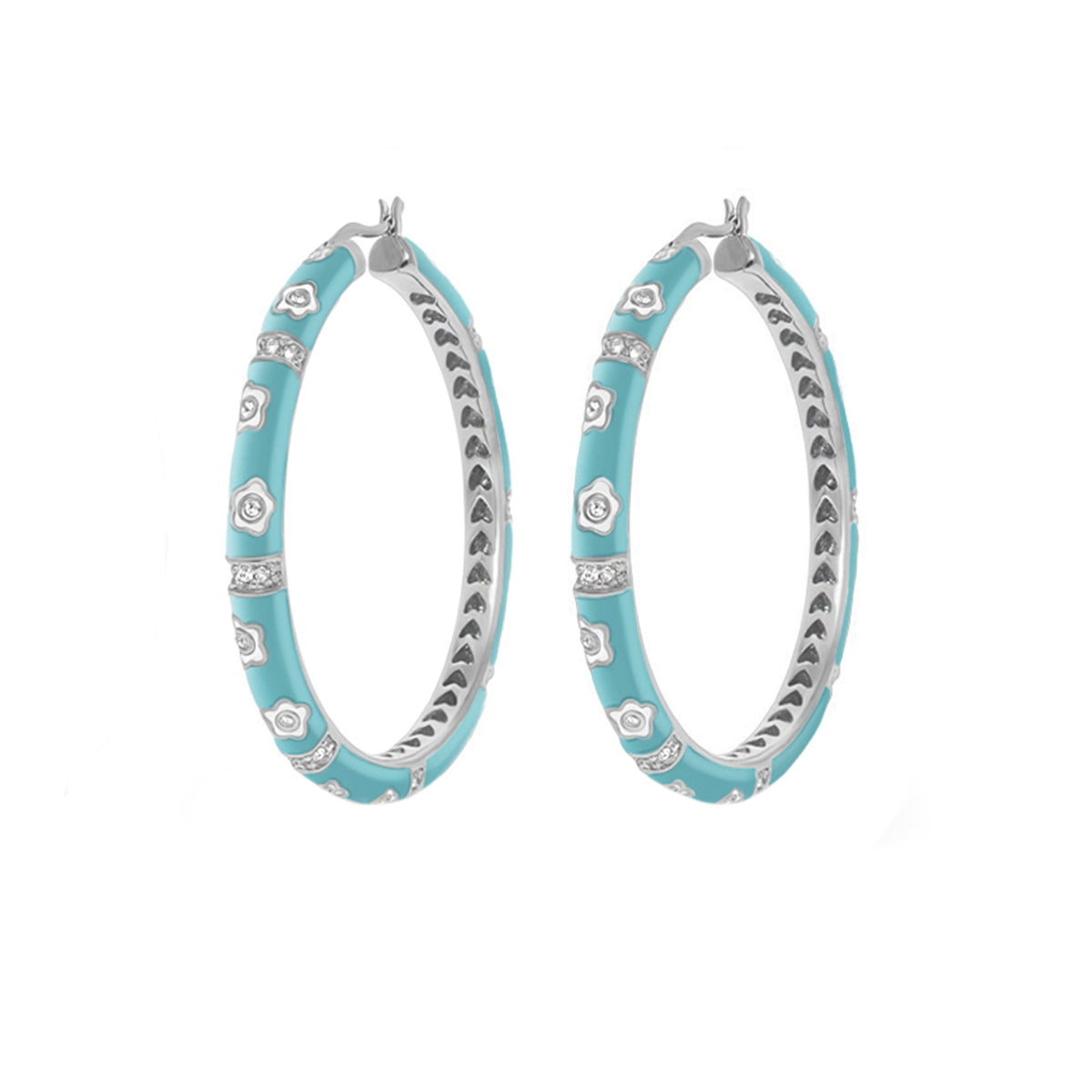Daisy Love Earrings — oval turquoise hoop with silver-tone trim and crystal floral accents on Tampa Home & Garden Store