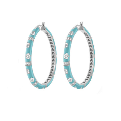 Daisy Love Earrings — oval turquoise hoop with silver-tone trim and crystal floral accents on Tampa Home & Garden Store