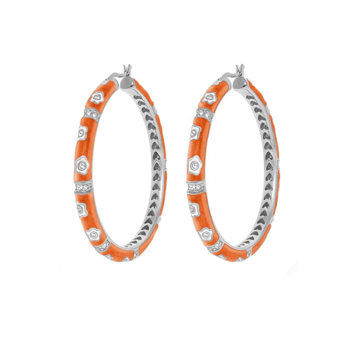 Daisy Love Earrings — Oval Hoop, orange enamel with silver floral accents by Lauren G Adams on Tampa Home & Garden Store