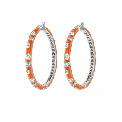 Daisy Love Earrings — Oval Hoop, orange enamel with silver floral accents by Lauren G Adams on Tampa Home & Garden Store