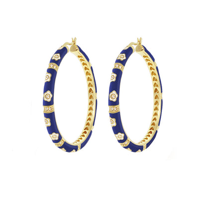 Daisy Love Earrings - Oval Hoop blue enamel with gold daisies Lauren G Adams earrings pair on Tampa Home & Garden Store