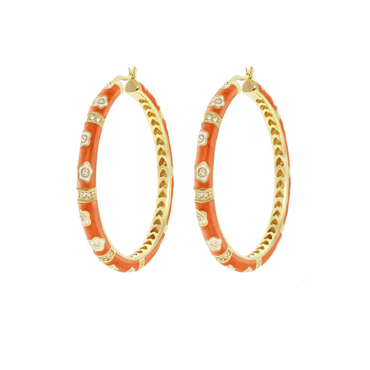 Daisy Love Earrings — Statement Oval Hoop, orange enamel with gold accents by Lauren G Adams on Tampa Home & Garden Store