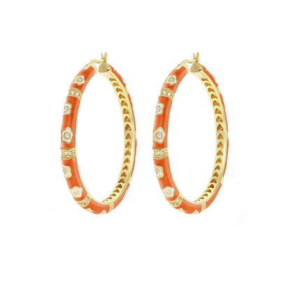 Daisy Love Earrings — Statement Oval Hoop, orange enamel with gold accents by Lauren G Adams on Tampa Home & Garden Store