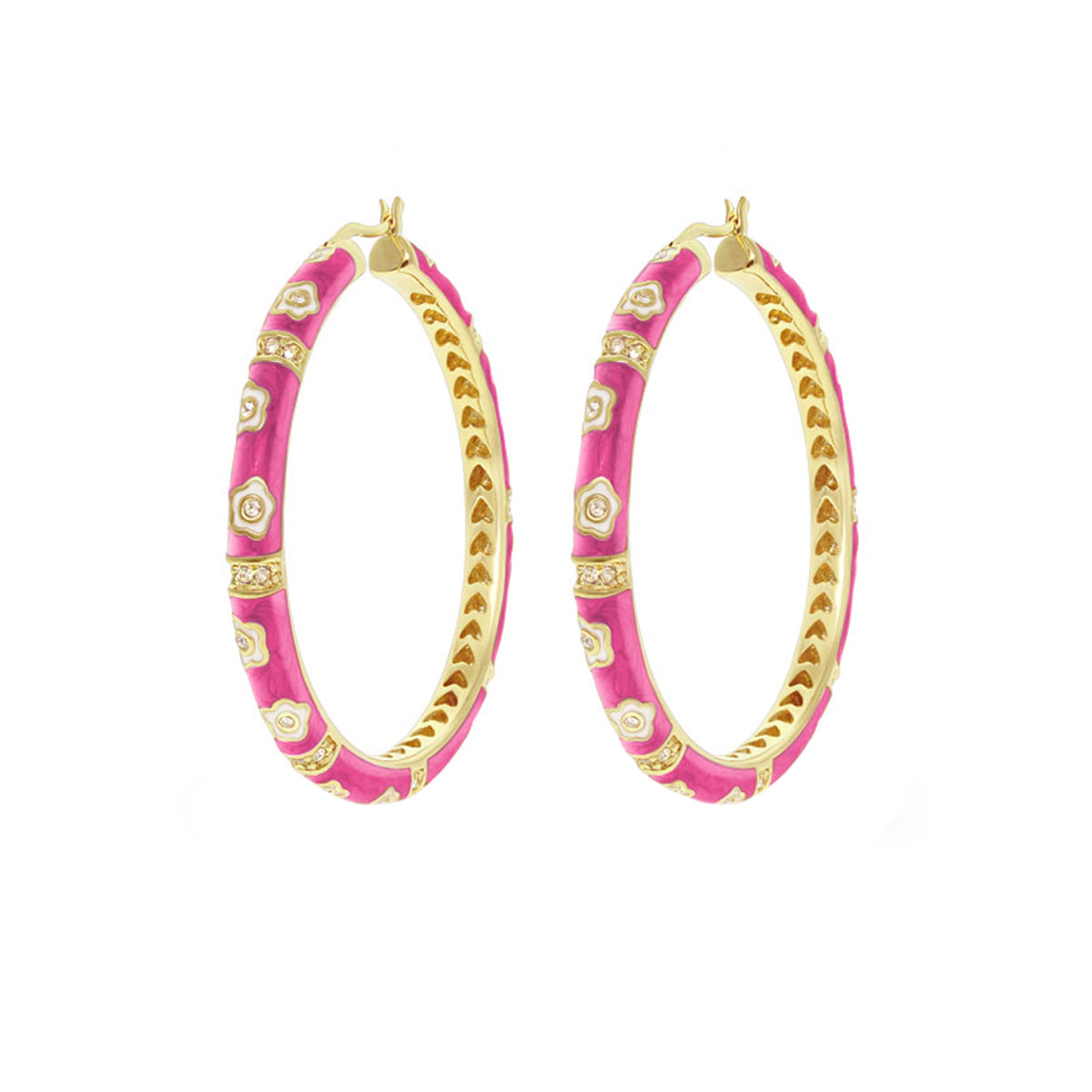Daisy Love Earrings — Statement Oval Hoop pink enamel with gold, 2pc by Lauren G Adams on Tampa Home & Garden Store