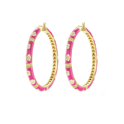 Daisy Love Earrings — Statement Oval Hoop pink enamel with gold, 2pc by Lauren G Adams on Tampa Home & Garden Store