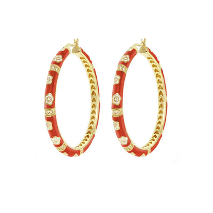Daisy Love Earrings pair red enamel gold-tone hoops with white floral daisies on Tampa Home & Garden Store