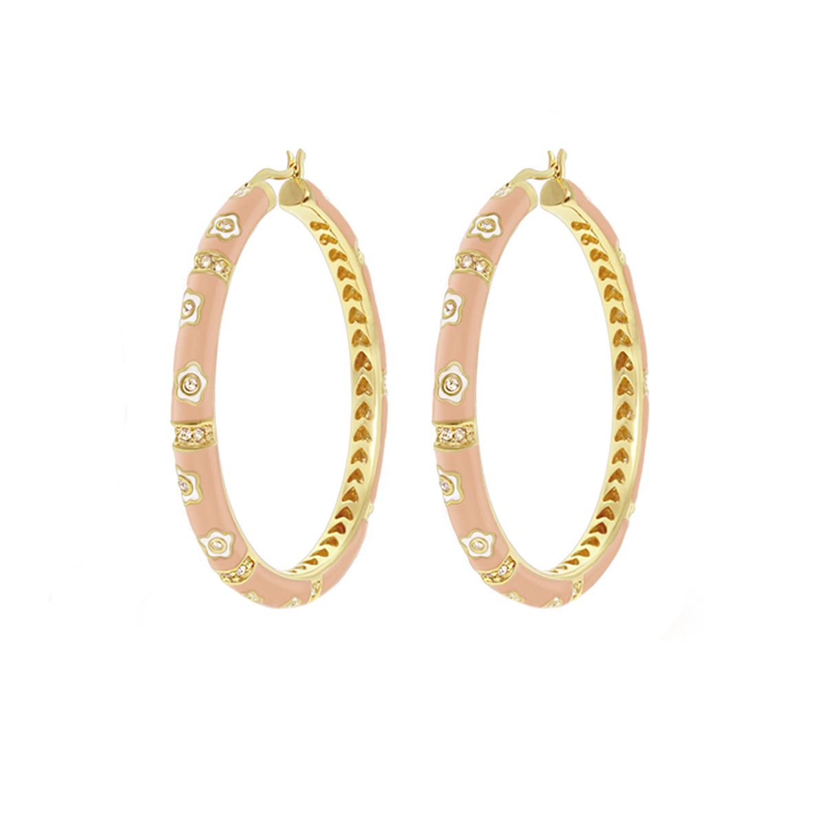 Daisy Love Earrings by Lauren G Adams - pink enamel oval hoops with gold-tone trim, accents on Tampa Home & Garden Store