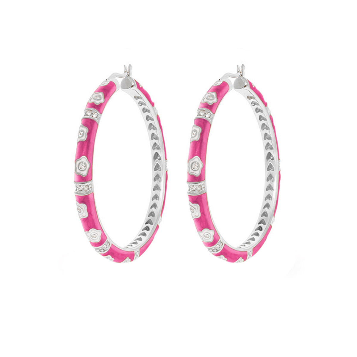 Daisy Love Earrings by Lauren G Adams pink enamel oval hoops with crystals, silver-tone pair on Tampa Home & Garden Store