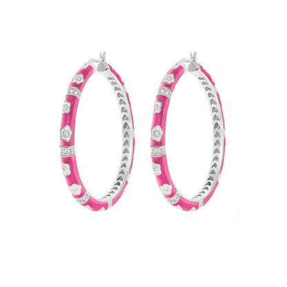 Daisy Love Earrings by Lauren G Adams pink enamel oval hoops with crystals, silver-tone pair on Tampa Home & Garden Store