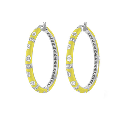 Daisy Love Earrings pair - Oval Hoop, yellow enamel with daisies and rhinestones, Lauren G Adams on Tampa Home & Garden Store