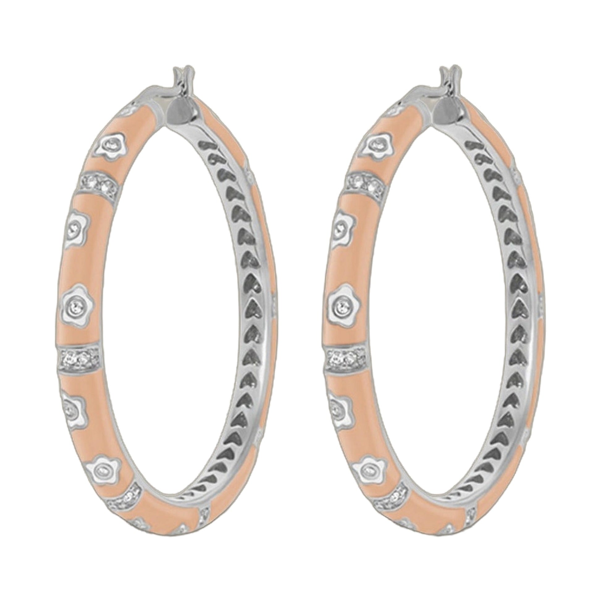 Daisy Love Earrings by Lauren G Adams, peach enamel oval hoops with floral accents on Tampa Home & Garden Store