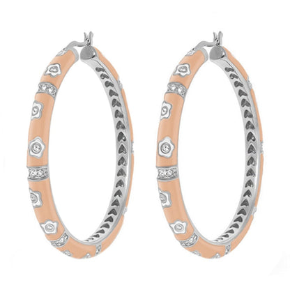 Daisy Love Earrings — Oval Hoop, peach enamel with silver florals, by Lauren G Adams, pair on Tampa Home & Garden Store