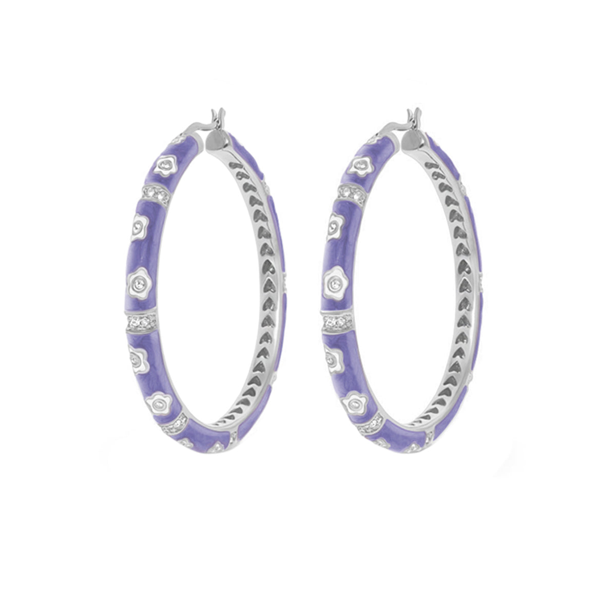 Daisy Love Earrings—Lavender enamel oval hoops with silver-tone accents by Lauren G Adams on Tampa Home & Garden Store