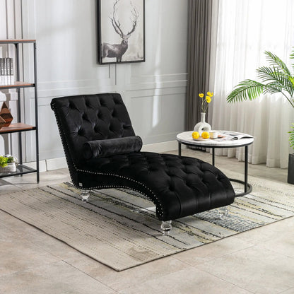 Indoor Chaise Lounge With Button Tufted Pillow