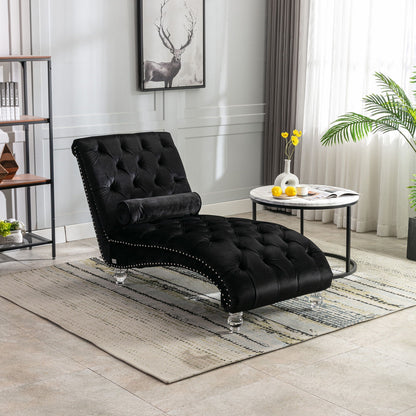 Chaise lounge velvet button tufted with pillow in black by HouseOfZazla on Tampa Home & Garden Store