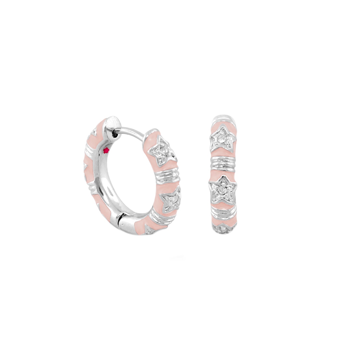 Stars of Night Wide Huggie hoop earrings in pink enamel with silver stars, Lauren G Adams on Tampa Home & Garden Store