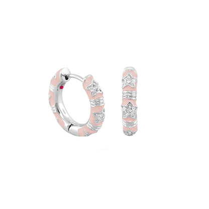 Stars of Night Wide Huggie hoop earrings in pink enamel with silver stars, Lauren G Adams on Tampa Home & Garden Store